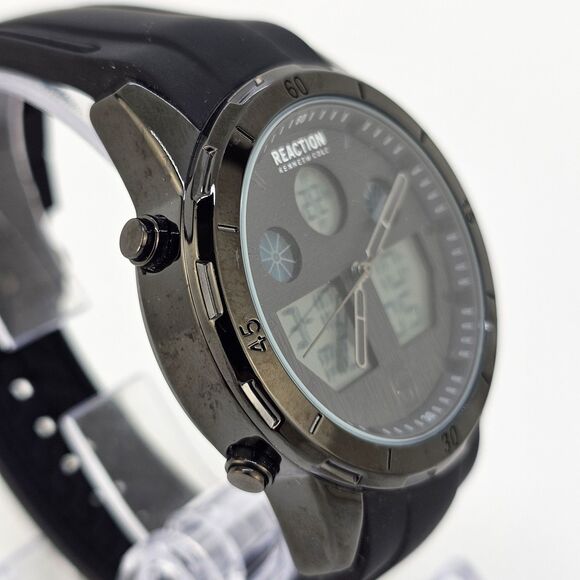 Kenneth Cole Reaction Men's Ana-Digi Watch Black Dial Plastic Strap New Battery - Picture 4 of 14
